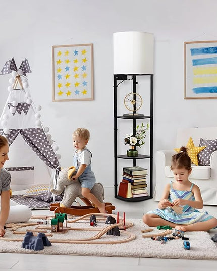 GAOMON Floor lamp with Shelves, Smart RGB Shelf Floor Lamp with 2 USB Ports & 1 Power Outlet, Display for Bedroom,Living Room, and Office - Classic Black - LeafyLoom