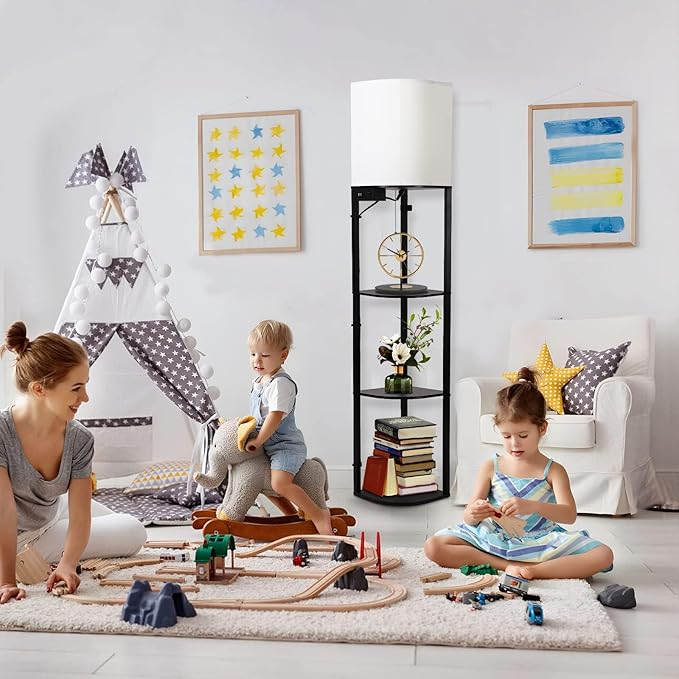 GAOMON Floor lamp with Shelves, Smart RGB Shelf Floor Lamp with 2 USB Ports & 1 Power Outlet, Display for Bedroom,Living Room, and Office - Classic Black - LeafyLoom