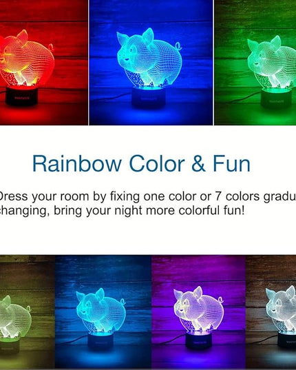 Pig 3D Lamp Toys for Girls Boys Room, Night Light Bedside Decor Gifts for Kids Baby, 7 Colors Changing Nightlight with Smart Control - LeafyLoom