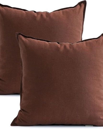 Jeanerlor 18"x18" Solid Cotton Linen Decoration Throw Pillow Case with Zipper Euro Sham Cushion Case Cool Pillow Cover Delicate Decorative Pillowcase for Chair/Bed/Couch,2 Packs, Reddish Brown - LeafyLoom