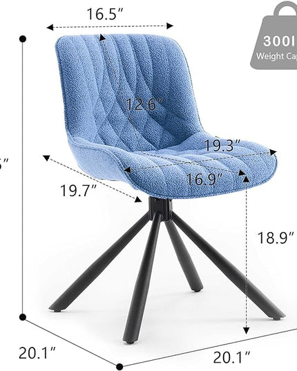 Mid Century Modern Dining Chairs Set of 2, Upholstered Dining Room Chairs with Sturdy Metal Legs, Boucle Armless Accent Side Chairs for Kitchen, Living Room, Lake Blue - LeafyLoom