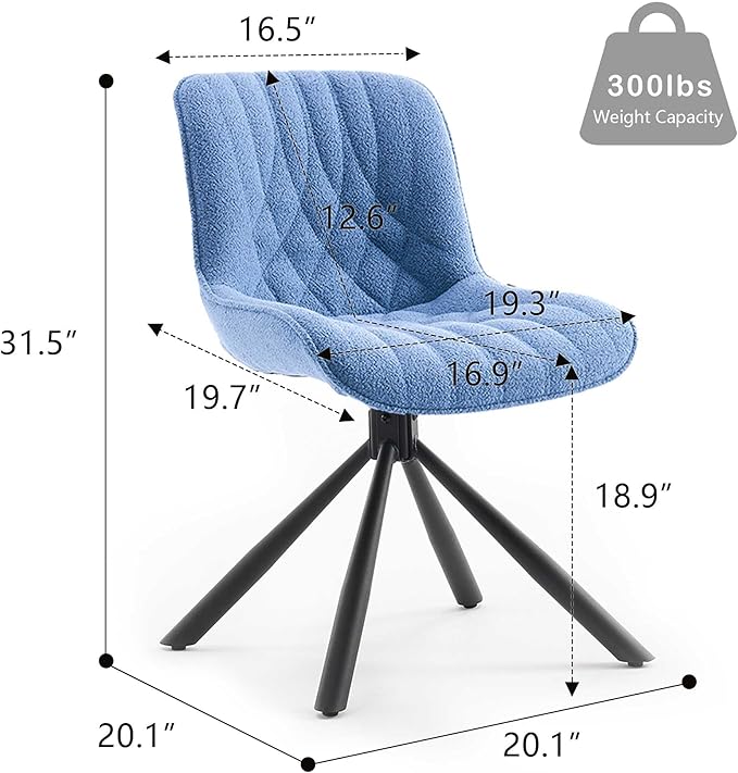 Mid Century Modern Dining Chairs Set of 2, Upholstered Dining Room Chairs with Sturdy Metal Legs, Boucle Armless Accent Side Chairs for Kitchen, Living Room, Lake Blue - LeafyLoom