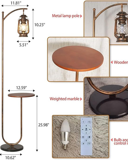 Hsyile Floor Lamp for Living Room Bedroom with Table and Shelves Retro Horse Lantern Floor Lamp with Remote Dimmable Farmhouse Standing Lamp (Red Copper) - LeafyLoom