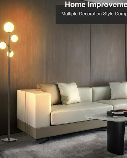 4 Globe Floor Lamp, Modern Sputnik Tree Standing Lamp with Frosted Glass Ball Lampshade & 3000K LED Bulbs, Mid Century Contemporary Tall Lamp for Living Room, Bedroom, Office, Hotel - LeafyLoom
