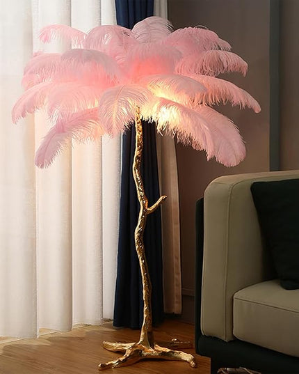 Romantic Feather Floor Lamp Modern Luxury Resin Ostrich Feather LED Lamp Living Room Bedroom Corner Decoration Floor Lamp Pink - LeafyLoom