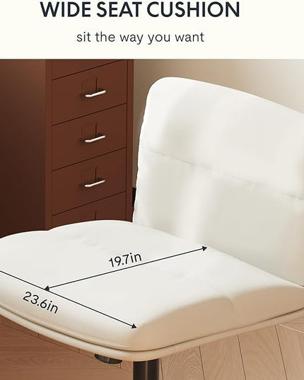 FLEXISPOT Cross Legged Office Chair Armless Desk Chair Comfy Wide Seat Criss Cross Chair with Wheels Vanity Chair for Living Room Bedroom Study Room(White Light Beige) - LeafyLoom