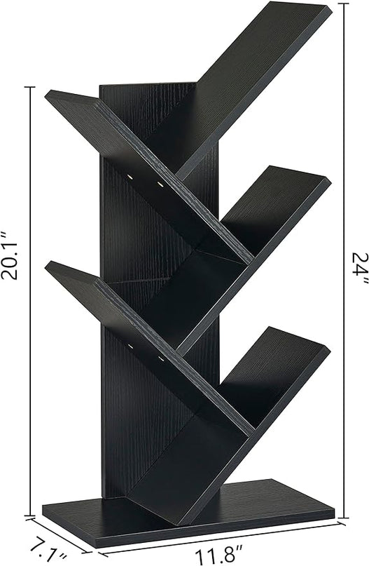 Hoctieon 4 Tier Tree Bookshelf, 4 Shelf Bookcase, Free Standing Tree Bookcase, Display Floor Standing Shelf for Books, Book Organizer Shelves for Home Office, Living Room, Bedroom, Black - LeafyLoom