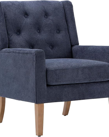 COLAMY Mid-Century Accent Chairs, Modern Wingback Living Room Chair, Upholstered Armchair with Button Tufted Back and Wood Legs for Bedroom/Office/Reading Spaces, Blue - LeafyLoom