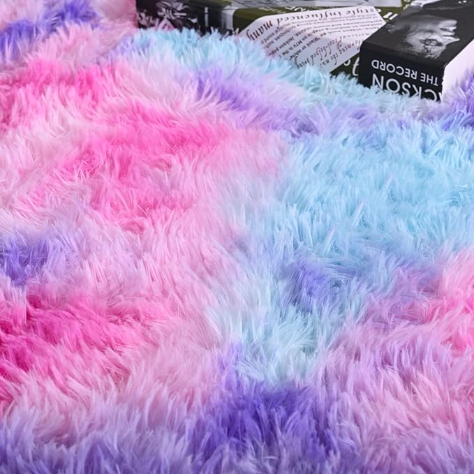 AROGAN Soft Rainbow Area Rugs for Girls Room 2x4 Feet, Fluffy Girls Bedroom Rugs, Princess Rug, Cute Colorful Carpet for Kids Teens Nursery Toddler (Hot Pink) - LeafyLoom