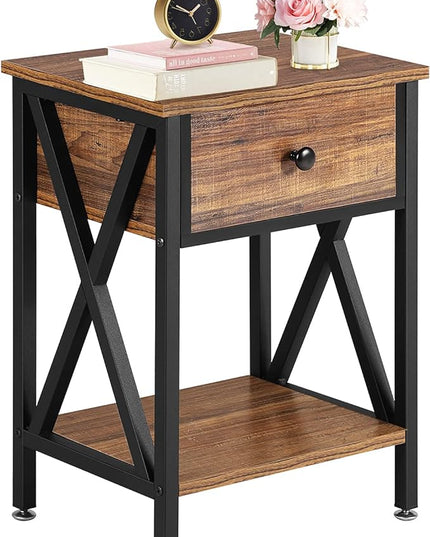 VECELO Modern Side End Table, Nightstand Storage Shelf with Bin Drawer for Bedroom, Lounge, 15.8in11.8in21.7in, Brown - LeafyLoom