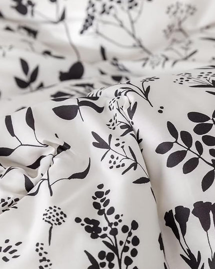 Black Botanical Comforter Set Queen White Black Floral Plant Bedding Comforter Set Girls Garden Pattern Printed on White Blanket Rustic Leaf Blossom Women White Farmhouse Comforter Queen - LeafyLoom
