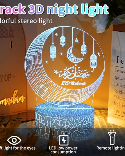 Ramadan Mubarak Decorations, Ramadan LED Night Light with Remote 16 Color Flashing, Eid al-Fitr Mubarak 3D Star Moon Lights for Bedroom Ramadan Gifts for Islamic Holiday Believers Muslims Home Decor - LeafyLoom