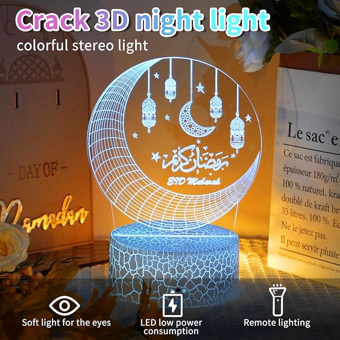 Ramadan Mubarak Decorations, Ramadan LED Night Light with Remote 16 Color Flashing, Eid al-Fitr Mubarak 3D Star Moon Lights for Bedroom Ramadan Gifts for Islamic Holiday Believers Muslims Home Decor - LeafyLoom