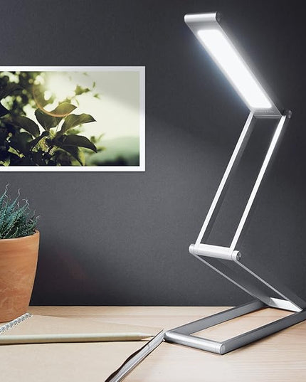 kwmobile Foldable LED Desk Lamp - Folding Portable USB Table Light with 3 Brightness Settings - for Home, Reading, Studying, Work, Travel - Silver - LeafyLoom
