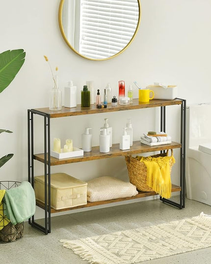 HCHQHS 3-Tier Rustic Wood and Metal Industrial Bookshelf for Home Office, Bedroom, Kitchen, Bathroom - 47in - LeafyLoom