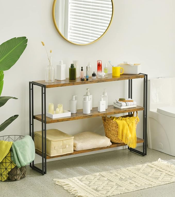 HCHQHS 3-Tier Rustic Wood and Metal Industrial Bookshelf for Home Office, Bedroom, Kitchen, Bathroom - 47in - LeafyLoom