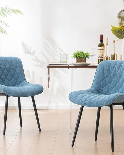 YOUNUOKE Comfortable Dining Chairs Set of 2, Mid-Century Modern Kitchen Dining Room Chairs, Upholstered Backrest Boucle Dining Chair with Black Metal, Sky Blue - LeafyLoom