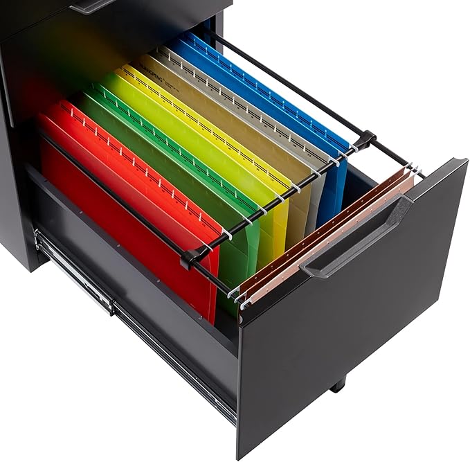 Amazon Basics 3 Drawer Mobile File Cabinet With Lock, Black, 20.71" D x 15.51" W x 24.29" H - LeafyLoom