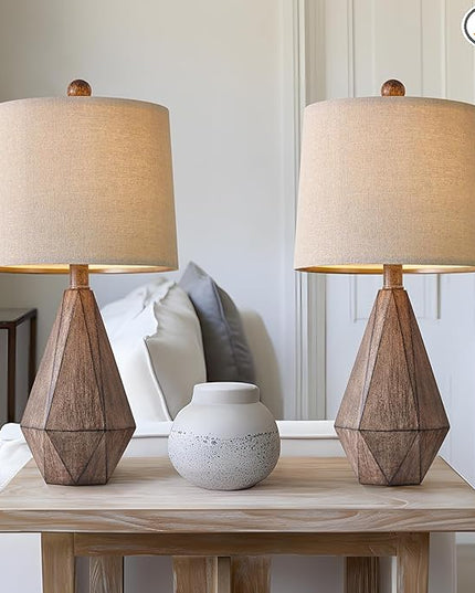 PoKat 20.25" Retro Farmhouse Table Lamp Set of 2 for Living Room Bedroom Rustic Linen Bedside Nightstand Lamps for Kids Room Study Room Office Table Lamps Resin - LeafyLoom