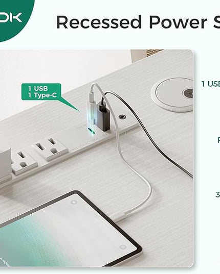AODK 48 Inch Computer Desk with Fabric Drawers & Power Outlets, Office Desk with Storage Shelves & CPU Stand, Writing Study Table, Small Desk for Bedroom, White - LeafyLoom