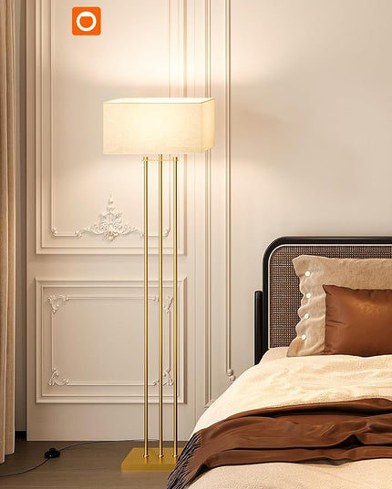 addlon Gold Floor lamps for Living Room, Tall Modern Standing lamp with Linen Shade, Decorative Simple Design Floor Lamps for Bedroom and Office - LeafyLoom