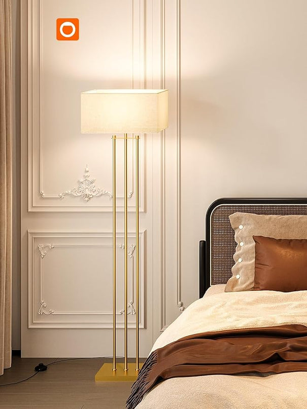 addlon Gold Floor lamps for Living Room, Tall Modern Standing lamp with Linen Shade, Decorative Simple Design Floor Lamps for Bedroom and Office - LeafyLoom