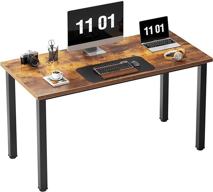 Need Computer Desk, 47 inch Home Office Desk, Modern Simple Style Home Office Gaming Desk, Basic Writing Table for Study Student, Black Metal Frame, Rustic Brown - LeafyLoom