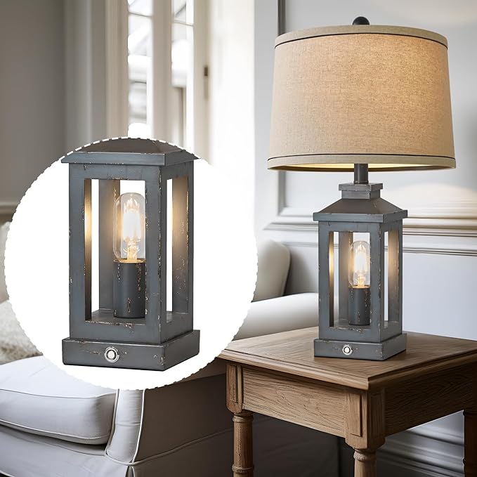 23.75" Farmhouse USB A+C Charging Ports 3-Way Dimmable Touch Control Table Lamp with Nightlight Vintage Modern Lamps for Living Room Bedroom - LeafyLoom