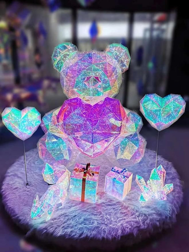 Gorgeous Shining LED Teddy Bear Holding a Pink Heart, Forever Gifts for Her Valentine's Day Anniversary and Birthday 10 inch Mood Lighting Galaxy Lamp - w/Clear Gift Box - LeafyLoom