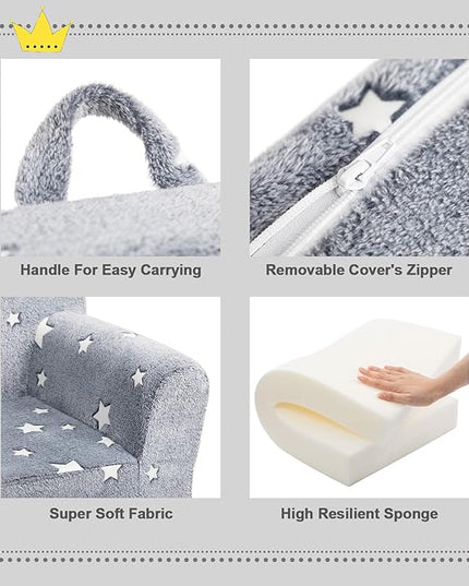 ALIMORDEN Kids Ultra-Soft Snuggle Foam Filled Chair, Single Cuddly Sherpa Reading Couch for Boys and Girls,Star - LeafyLoom