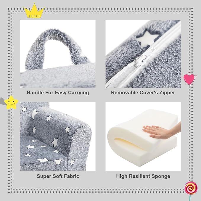 ALIMORDEN Kids Ultra-Soft Snuggle Foam Filled Chair, Single Cuddly Sherpa Reading Couch for Boys and Girls,Star - LeafyLoom