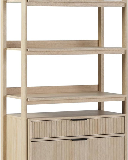 Walker Edison Modern Reeded 4-Shelf Bookshelf Bottom, 33 Inch, Two-Drawer Coastal Oak - LeafyLoom