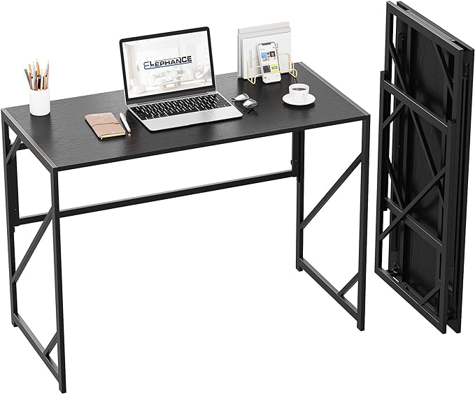 Elephance Folding Desk Writing Computer Desk for Home Office, No-Assembly Study Office Desk Foldable Table for Small Spaces - LeafyLoom