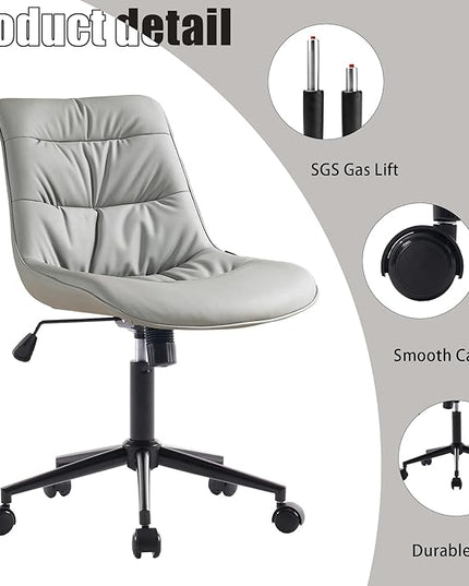Kidol & Shellder Armless Office Chair Desk Chair Comfy Makeup Vanity Chair with Back Ergonomic Swivel Chair Home Office Desk Chairs with Wheels Rolling Computer Chair Bedroom Accent Chair(Gray) - LeafyLoom