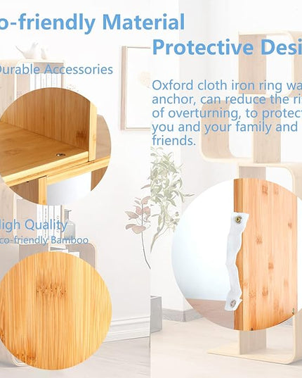 4-Tier S-Shaped Geometric Modern Bamboo Bookshelf, Large Capacity Creative Display Curved Rack Free-standing Bedside Table 2 in 1 Bookcase Storage CDs, DVDs Book Shelf for Home, Office, Living Room - LeafyLoom