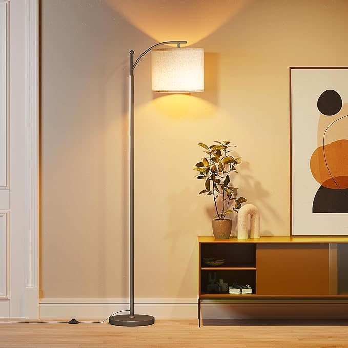 SUNMORY Dimmable Floor Lamp with Remote Control，Lamp for Living Room Stepless Color Temperature and Brightness, Standing Lamp for Bedroom and Office with 1H Timer，Gray Floor Lamp with Linen Shade - LeafyLoom