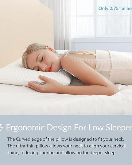 AM AEROMAX 2.75 Inches King Size Hyper Slim Memory Foam Pillow for Stomach and Back Sleepers - Thin, Flat Design for Cervical Neck Alignment and Deeper Sleep. - LeafyLoom