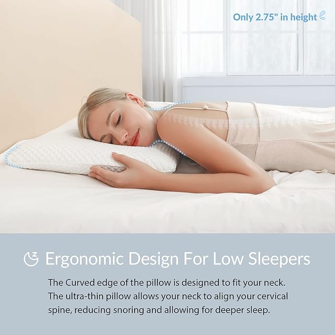 AM AEROMAX 2.75 Inches King Size Hyper Slim Memory Foam Pillow for Stomach and Back Sleepers - Thin, Flat Design for Cervical Neck Alignment and Deeper Sleep. - LeafyLoom
