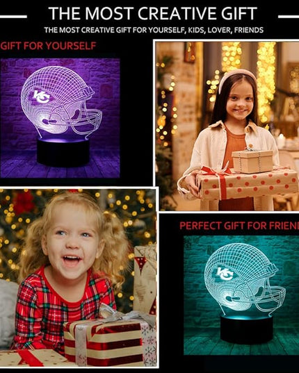 chenshiyan Cartoon Chiefs Football Helmet 3D Optical Illusion LED Bedroom Decor Sleep Table Lamp with Remote 7 Colors Night Light Birthday Xmas Gifts for Kids Boy Girl KC Men Women 2 - LeafyLoom