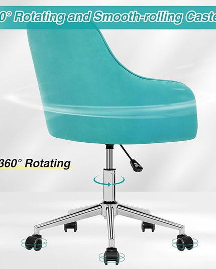 Velvet Desk Chair Vanity Chair for Makeup with Wheels and Back Home Office Chair Adjustable Rolling Swivel Chair for Bedroom Vanity Room Green - LeafyLoom