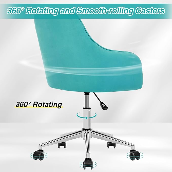 Velvet Desk Chair Vanity Chair for Makeup with Wheels and Back Home Office Chair Adjustable Rolling Swivel Chair for Bedroom Vanity Room Green - LeafyLoom