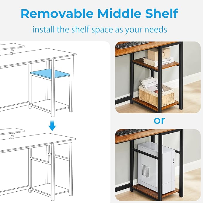 GreenForest Computer Desk with Monitor Stand,47 inch Home Office Desk with Reversible Storage Shelves Modern Writing Study Work Table,Easy Assembly,Walnut - LeafyLoom