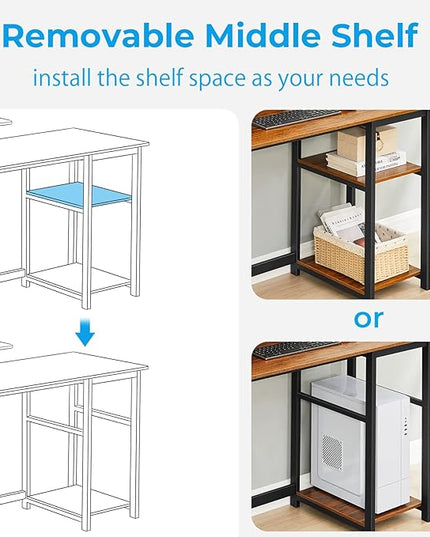 GreenForest Computer Home Office Desk with Monitor Stand and Reversible Storage Shelves,55 inch Modern Simple Writing Study PC Work Table,Walnut - LeafyLoom