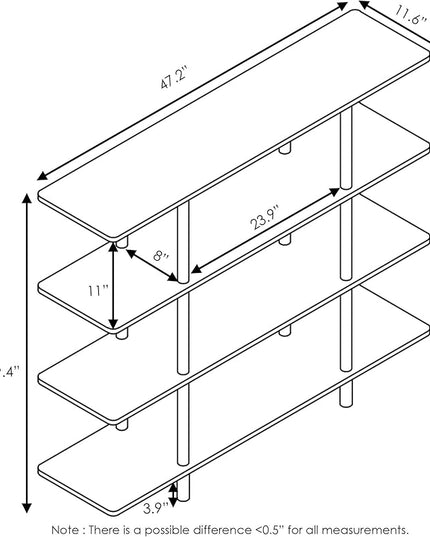 Furinno 5-Tier Round Tube Shelf and 4-Tier Wide Display Shelf, French Oak Grey/Black - LeafyLoom