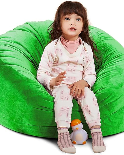 Bean Bag Chair Cover, Stuffed Animal Storage, Plush Toys Organizer Holder, Beanbag Chairs Cover for Kids Teans and Adults Super Soft and Comfortable Fabric X-Large with Handle and Zipper -Round Green - LeafyLoom