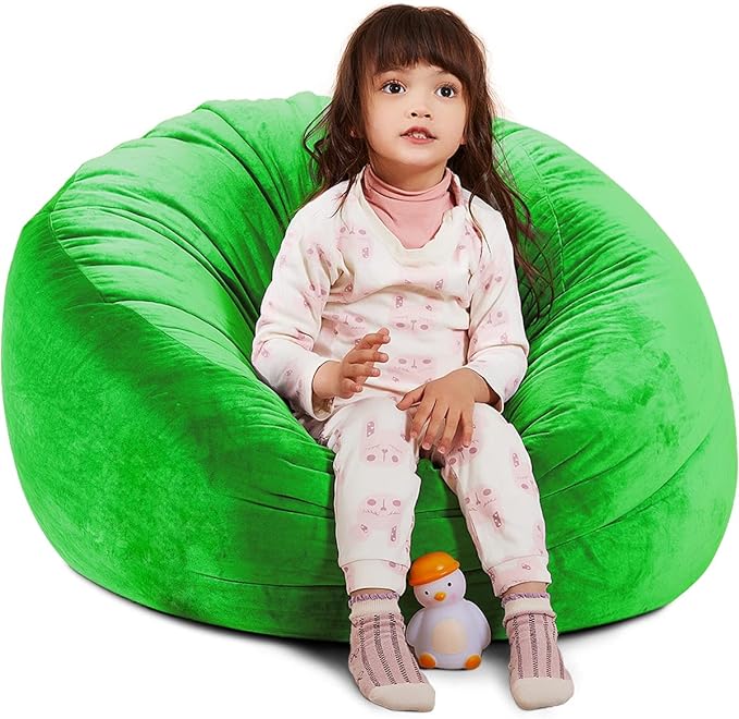 Bean Bag Chair Cover, Stuffed Animal Storage, Plush Toys Organizer Holder, Beanbag Chairs Cover for Kids Teans and Adults Super Soft and Comfortable Fabric X-Large with Handle and Zipper -Round Green - LeafyLoom