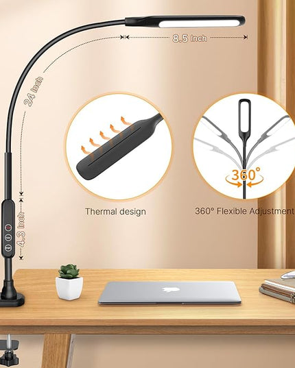 Syrinx LED Desk Lamp with Clamp, Eye-caring Desk Lamps for Home Office with Remote Control, Gooseneck Desk Light with 5 Color Flexible Adjustable Lighting, 10W Table Lamp for Study Drafting Nail - LeafyLoom