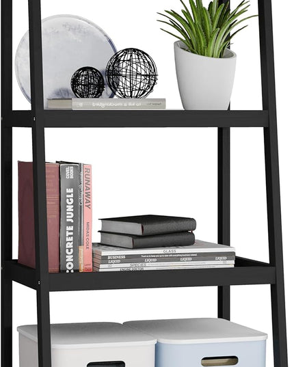 SMIBUY Bamboo Bookshelf, Bathroom Storage Rack Organizer, Plant Flower Display Stand Floor Standing with 4 Tier Open Shelves and Handles (Black) - LeafyLoom