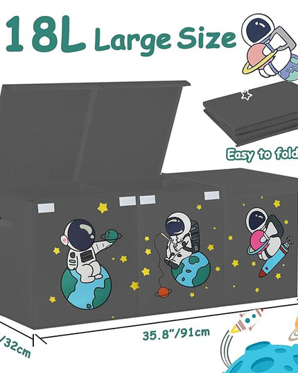 Large Toy Box Storage Organizer,Sturdy Toys Storage Chest Bin Basket with Dividers and Lids for Toddlers,Boys,Girls,Nursery,Closet,Living Room Area,Playroom(Grey Astronaut) - LeafyLoom