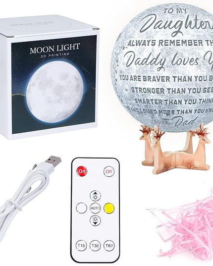 Engraved 3D Moon Lamp Christmas Gifts for Daughter, to My Daughter from Dad, Personalized 5.9 Inch 3D Printing Moon Light for Daughter Birthdays Graduation Gifts - LeafyLoom